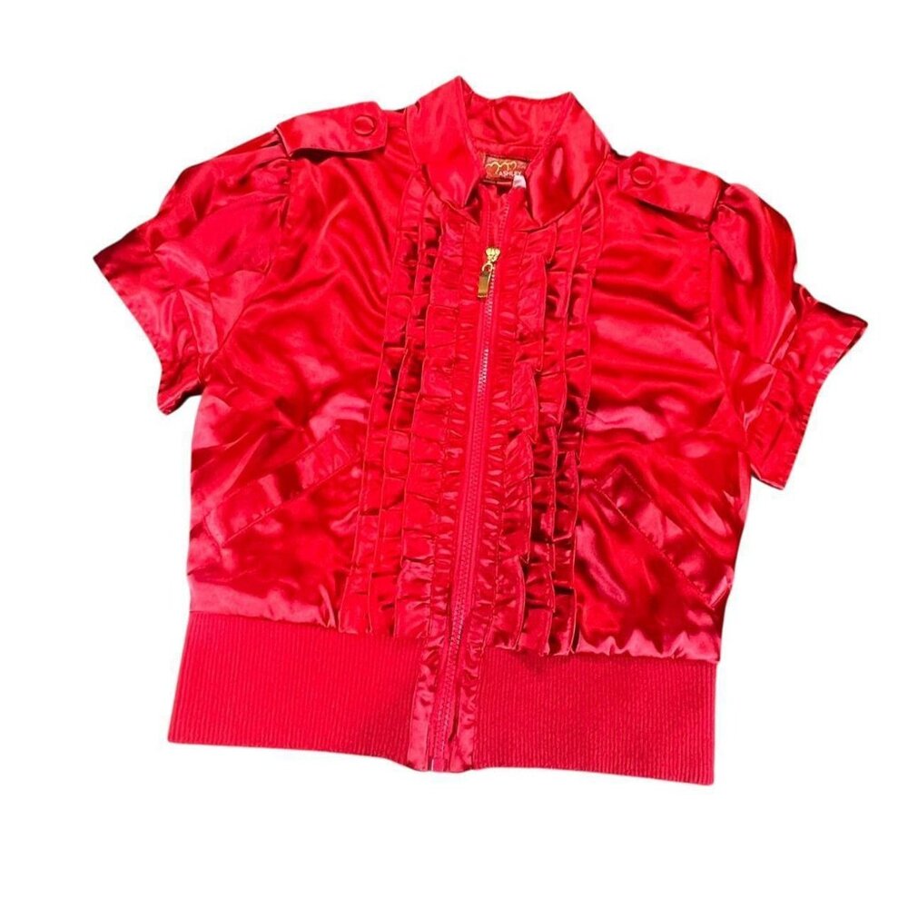 Y2K Ashley Red Ruffle Zip Up Jacket - Picture 3 of 8